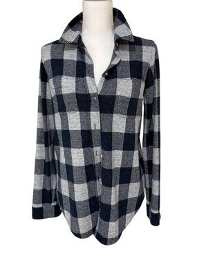 Faherty Shirt Women’s Size XS Dlannel Black Grey Buffalo Plaid Button Down